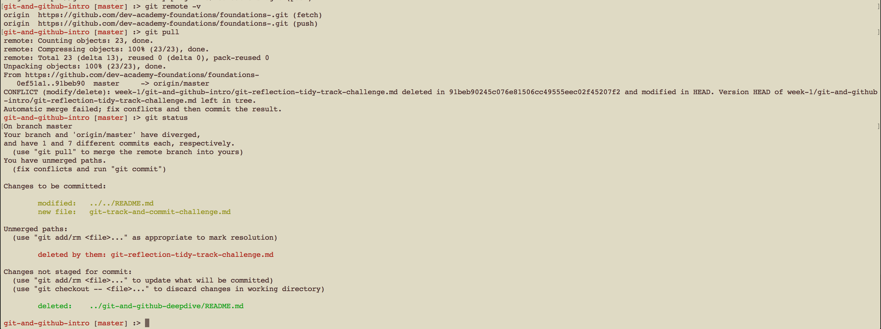 Git terminal message