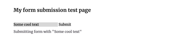 An HTML form with a '<p>' element below displaying the input value