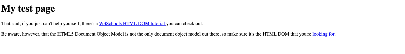 Screenshot of a webpage with modified innner HTML
