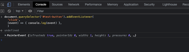 Console logging the event object